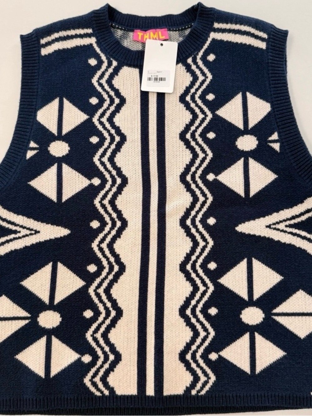 THML Navy & Cream Geometric Sleeveless Knit Tank - Picture 2 of 5